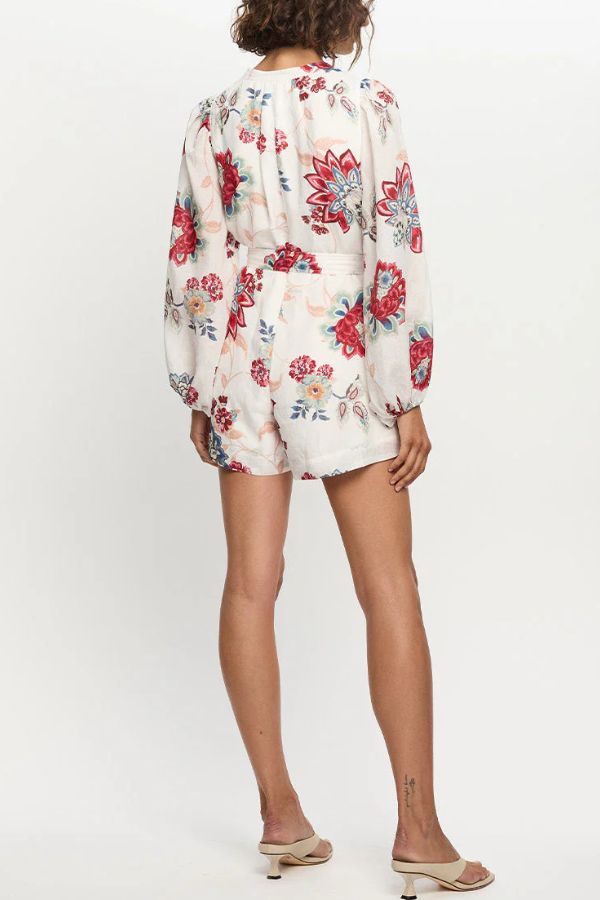 Eleganter Leinen-Cardigan-Shirt-Strampler mit Schnürung