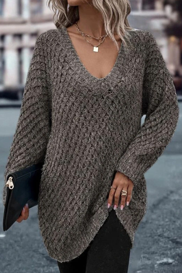 Solid Drop Shoulder Cotton Oversized Sweater Grey