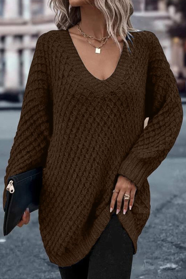 Solid Drop Shoulder Cotton Oversized Sweater Brown