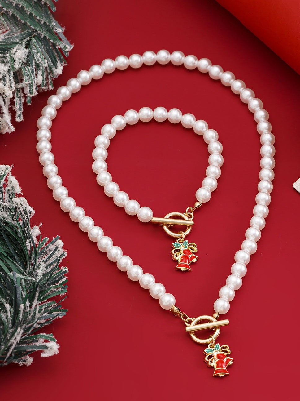 Weihnachtsglocken-Perlen-Halsketten-Set