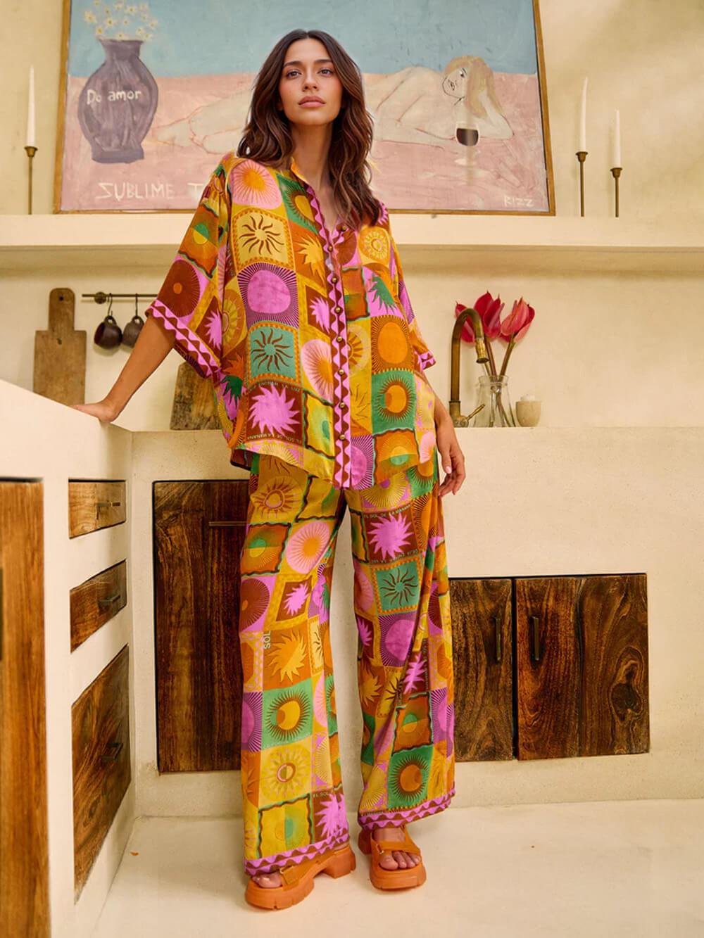 Chemise ample à imprimé soleil unique