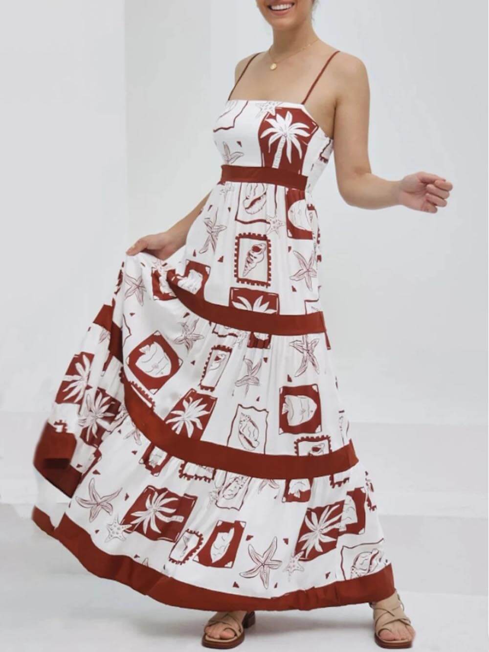 Elegantes Maxikleid mit Rüschen und Blumendruck