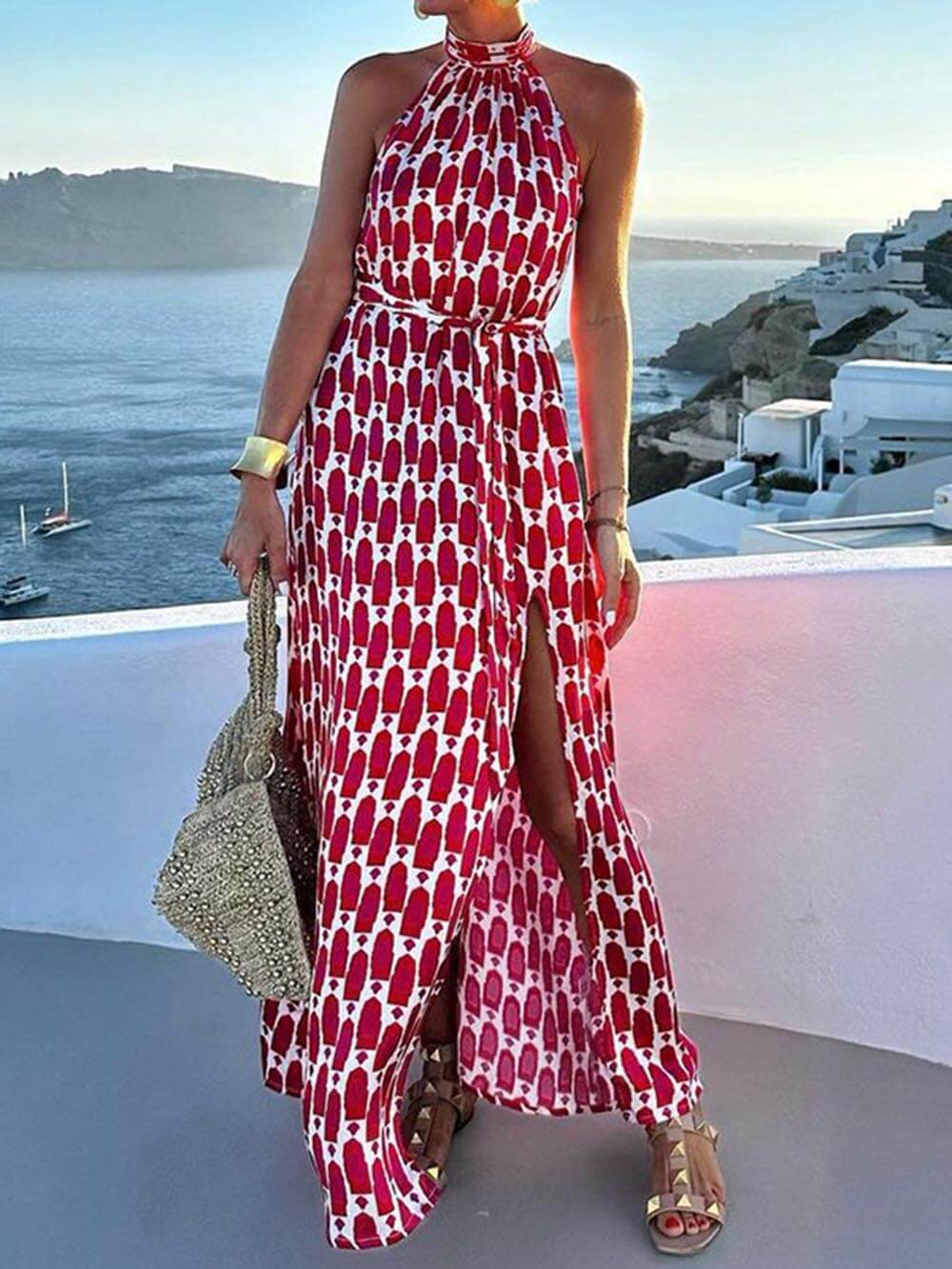 Robe mi-longue fendue à imprimé licou, sexy et tendance, idéale pour la plage