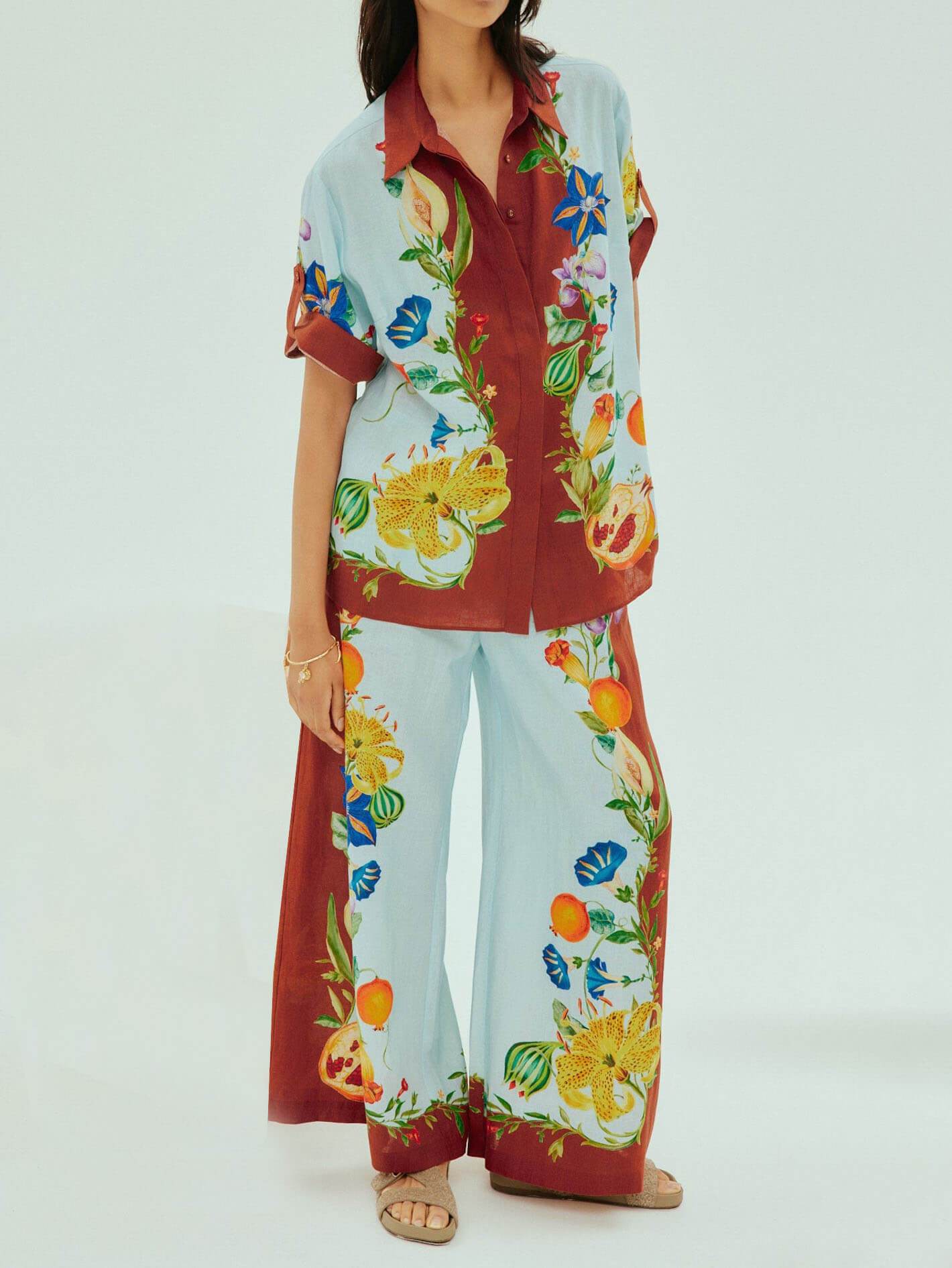 Chemise ample boutonnée à imprimé floral ensoleillé