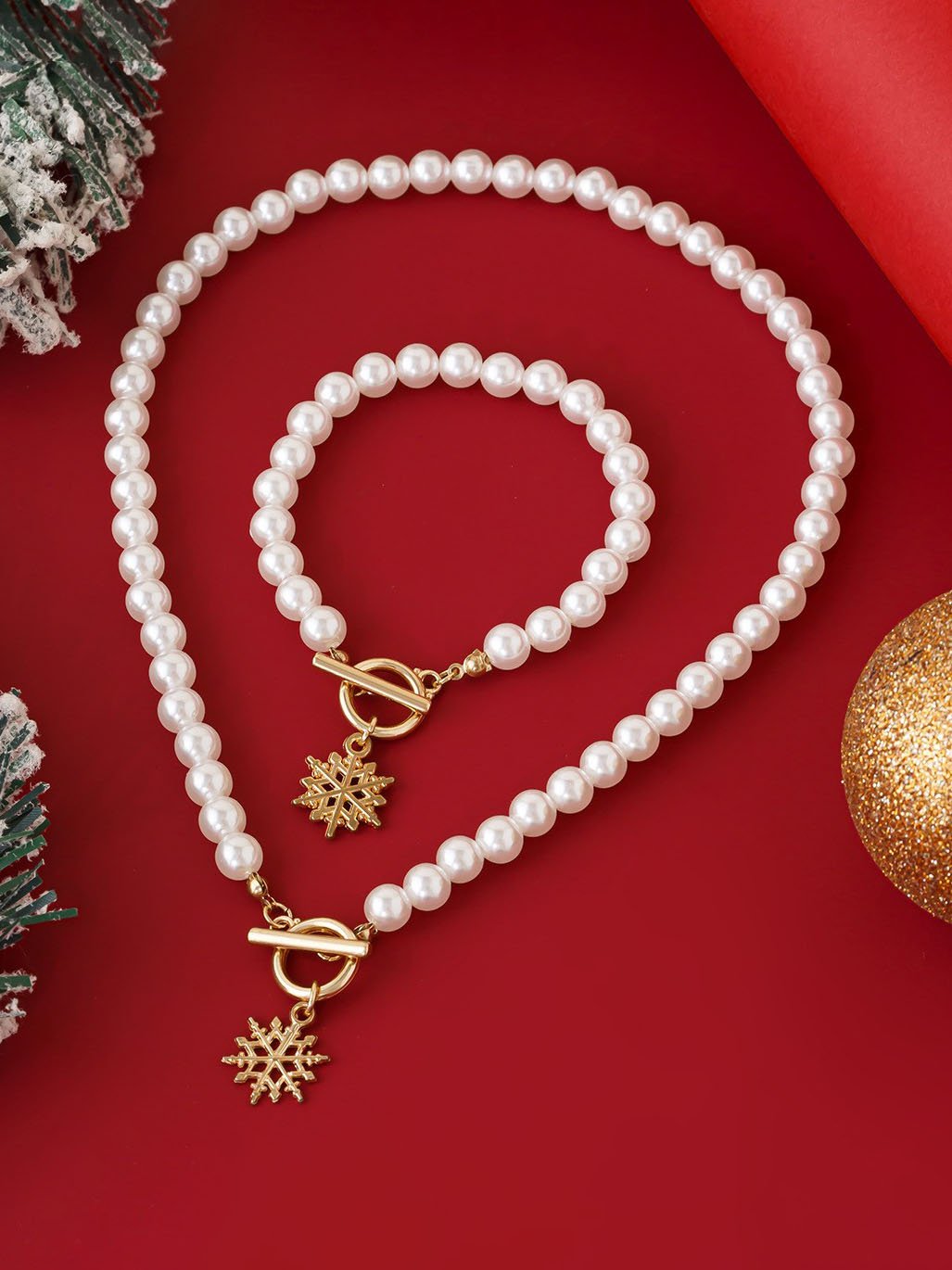 Weihnachts-Schneeflocken-Perlen-Halsketten-Set