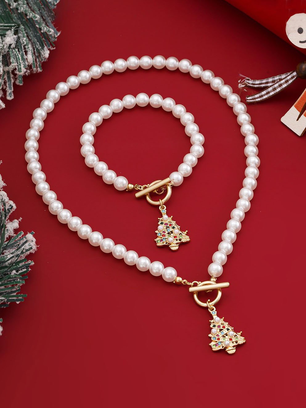 Weihnachtsbaum-Perlen-Halsketten-Set mit Weihnachtsgeschenk