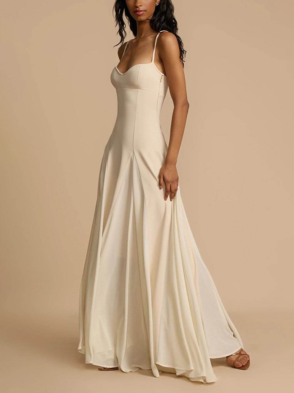 Elegantes Patchwork-Sling-Maxikleid mit langem Swing-Ferienkleid