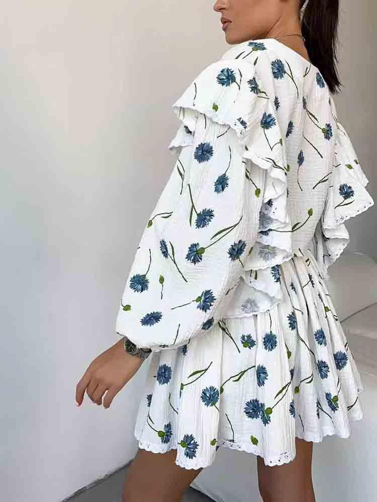 Ensemble deux pièces jupe courte à volants décontracté pour la maison