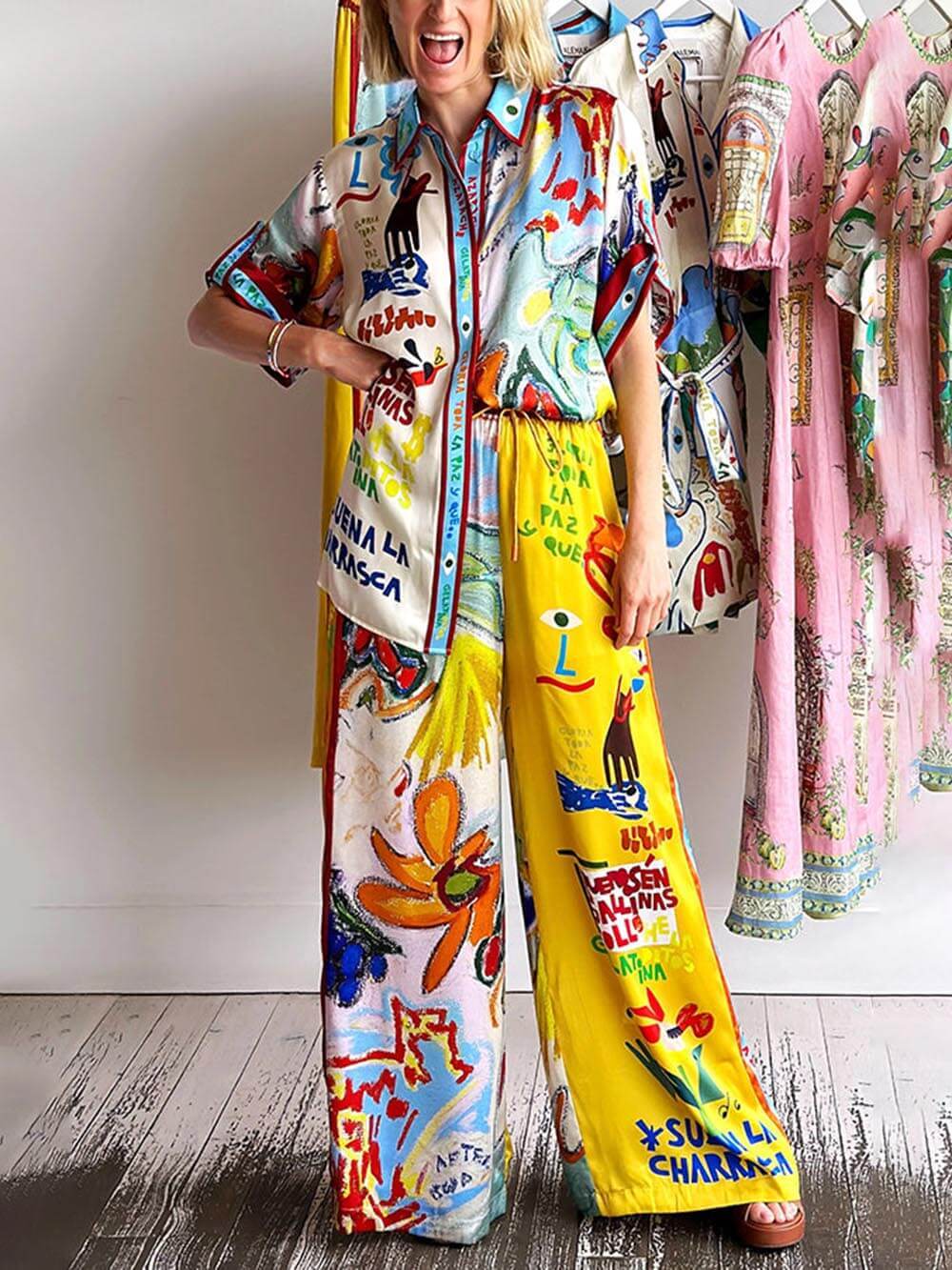 Chemise ample à manches courtes et imprimé unique