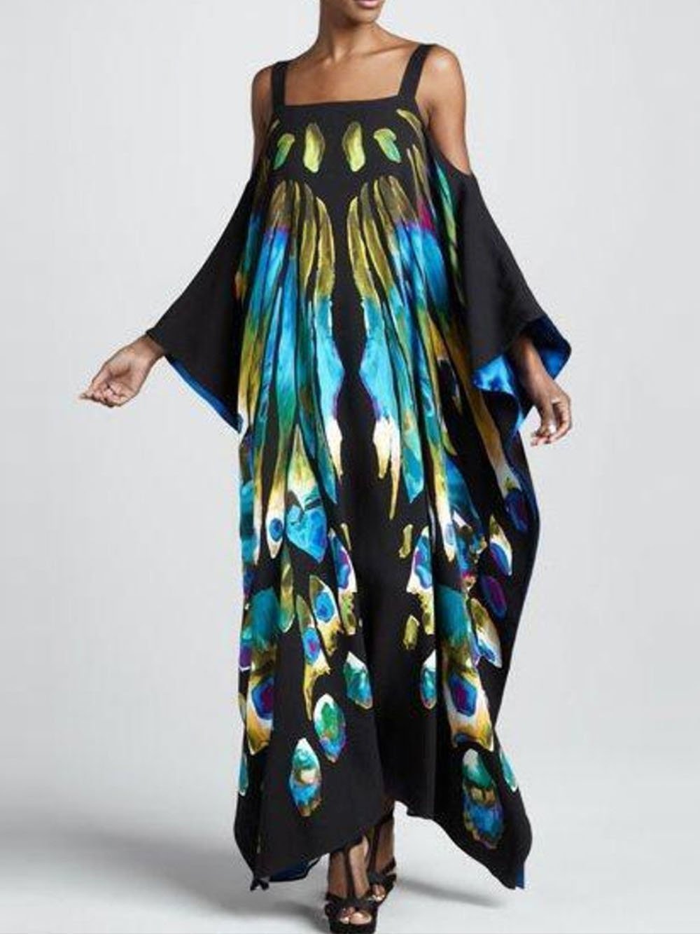 Einzigartiges, personalisiertes, bedrucktes, trägerloses Maxikleid mit langen Ärmeln