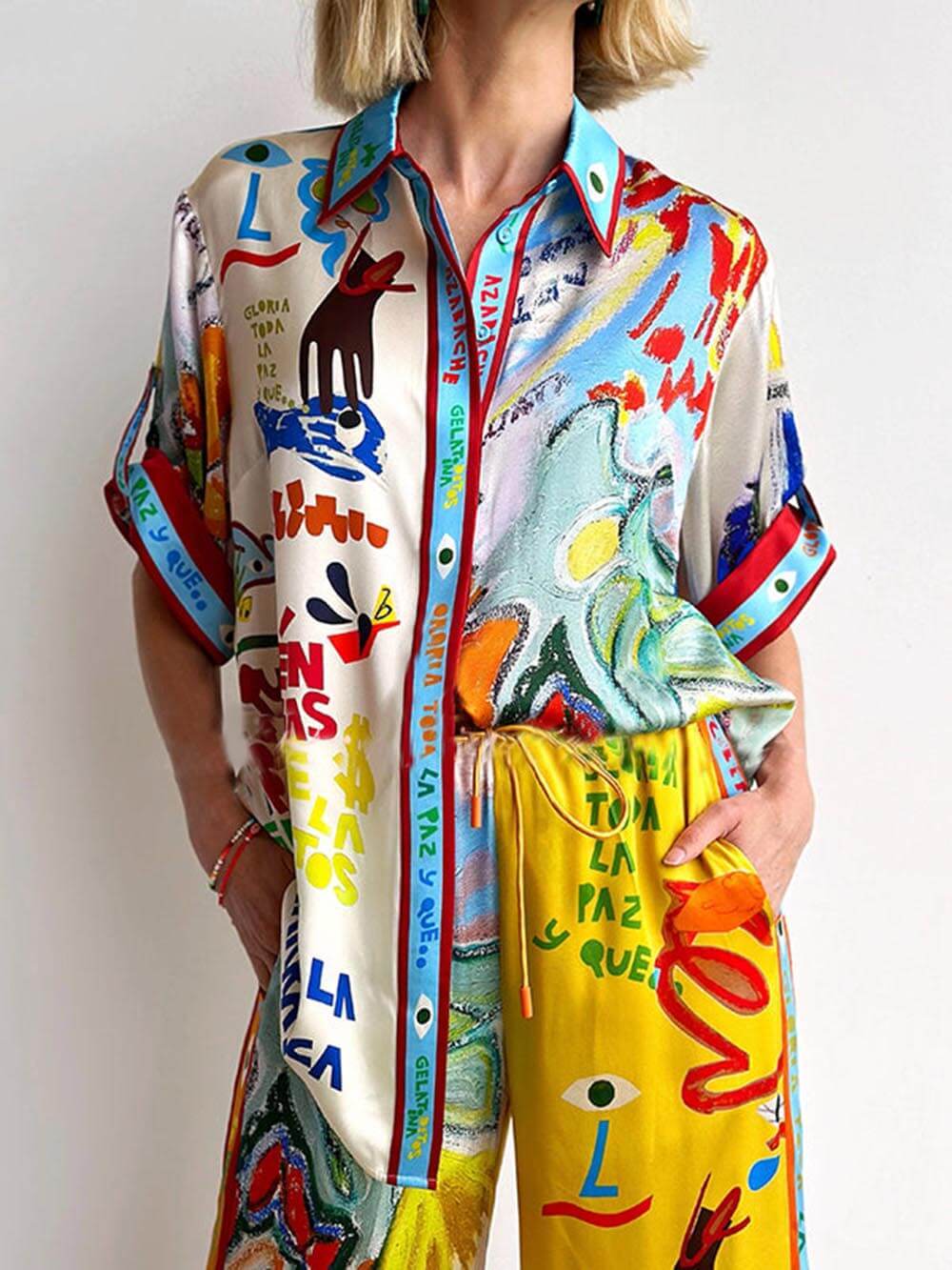 Chemise ample à manches courtes et imprimé unique
