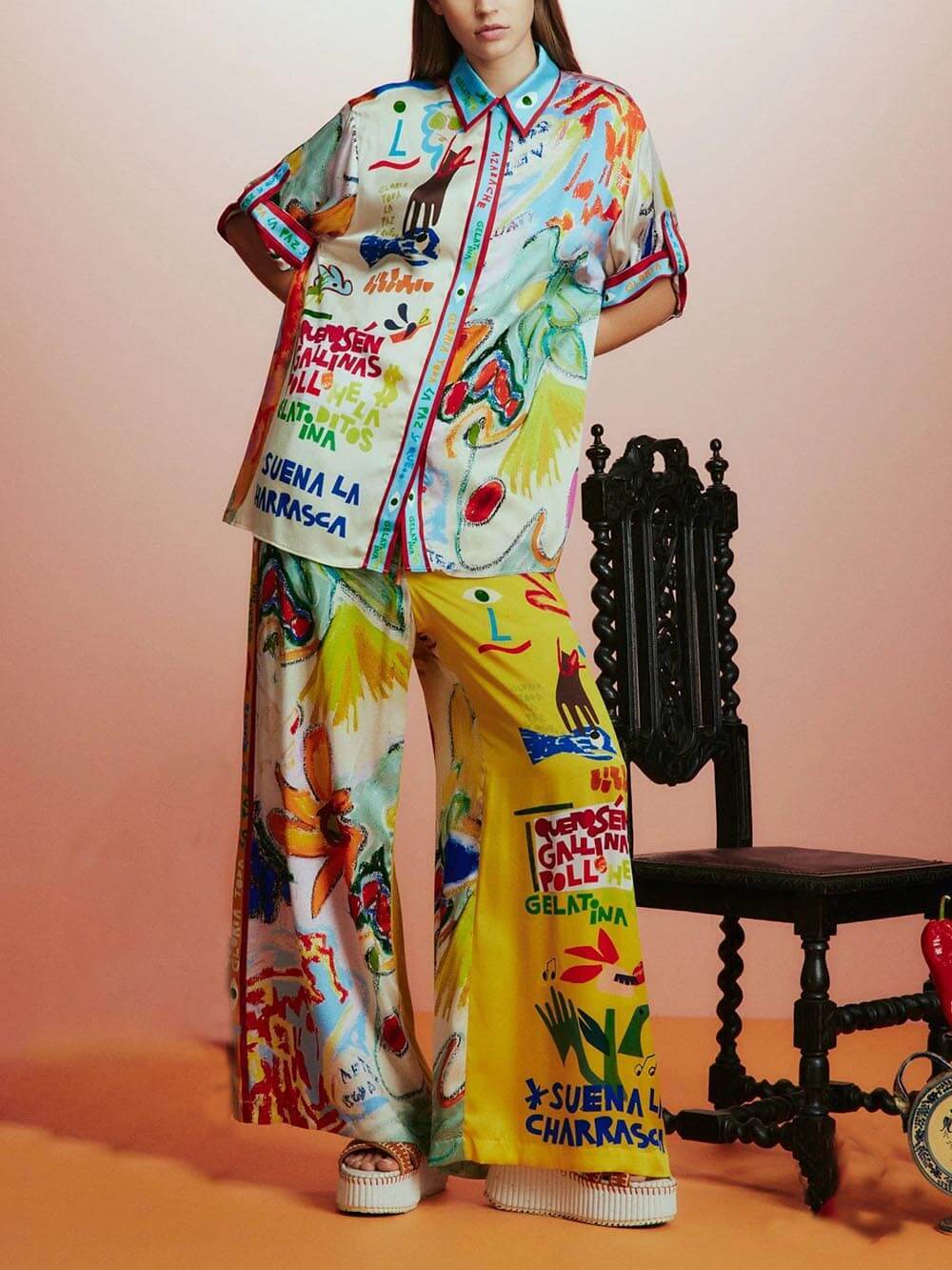 Chemise ample à manches courtes et imprimé unique