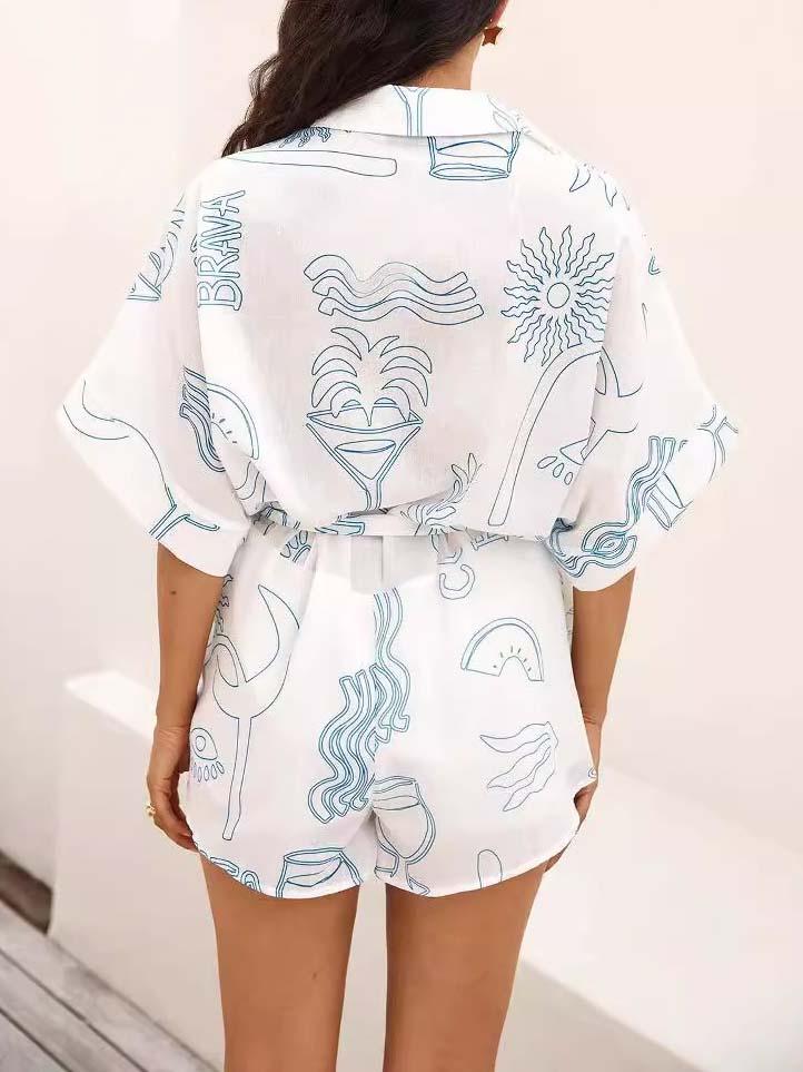 Combinaison courte ample décontractée à revers noués