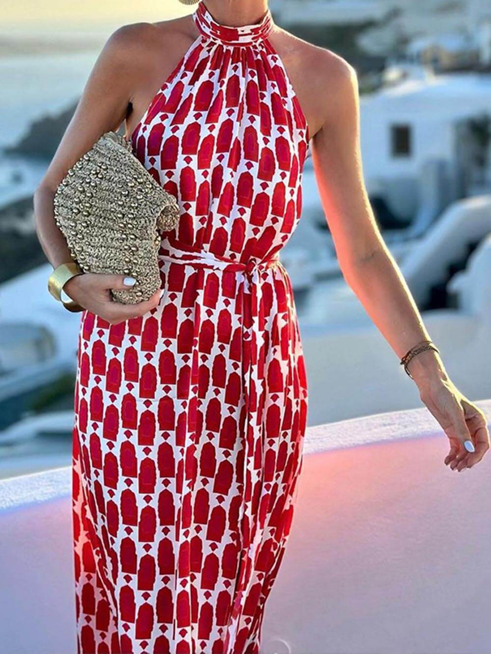 Robe mi-longue fendue à imprimé licou, sexy et tendance, idéale pour la plage