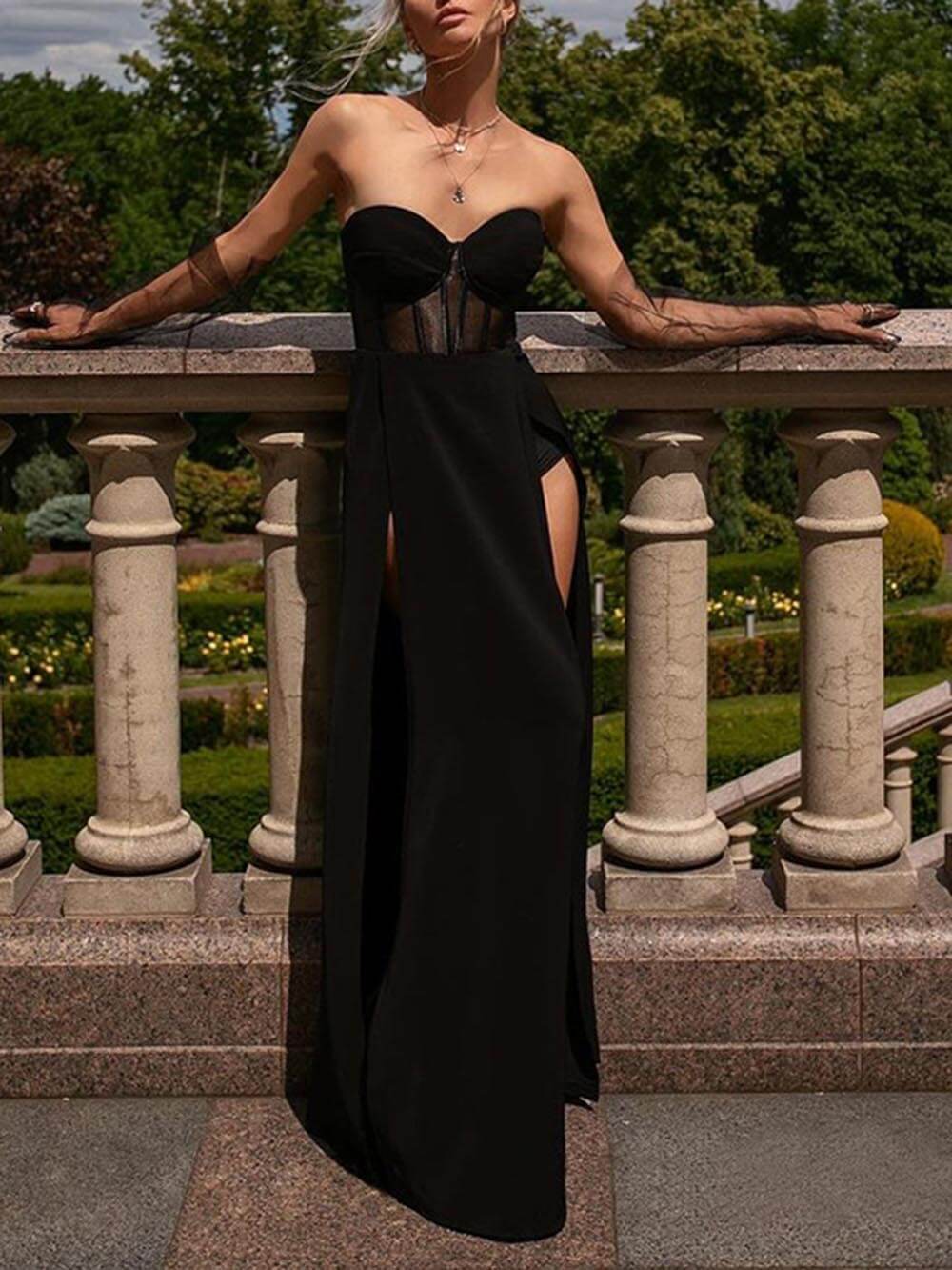Sexy Maxikleid mit Tube-Top und Taillenschlitz