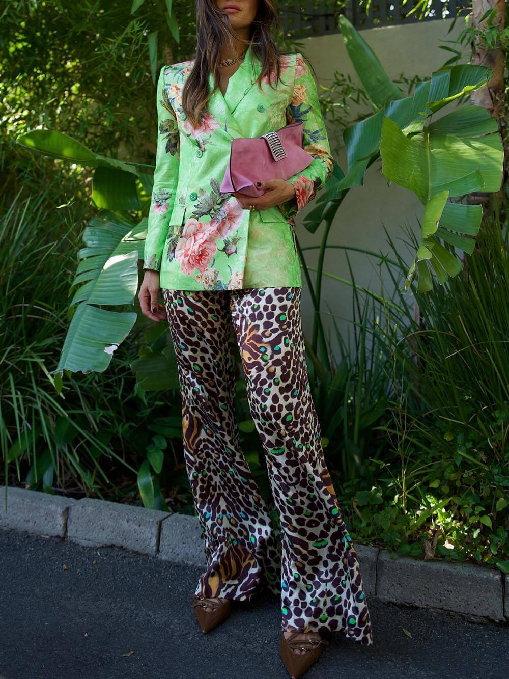 Einzigartige, lockere, elastische Hose mit weitem Bein und Leopardenmuster