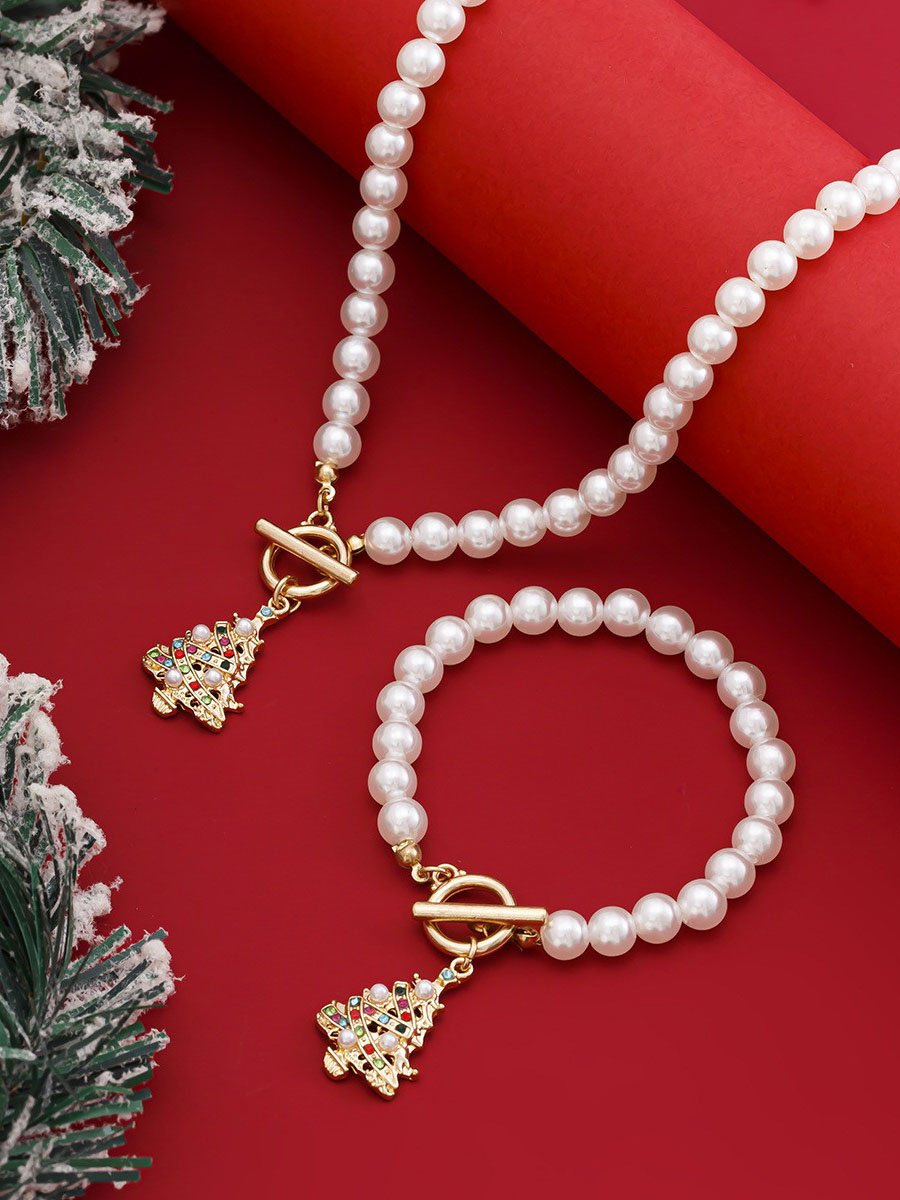 Weihnachtsbaum-Perlen-Halsketten-Set mit Weihnachtsgeschenk
