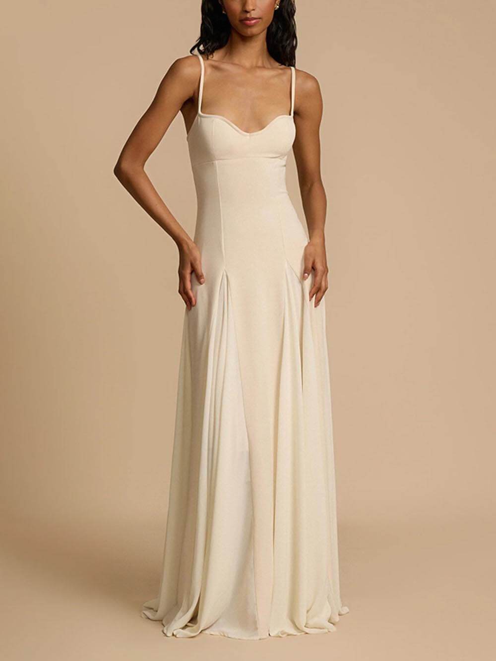 Elegantes Patchwork-Sling-Maxikleid mit langem Swing-Ferienkleid