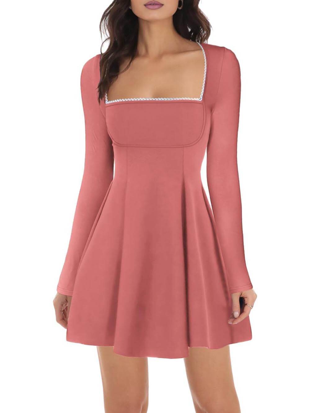 Klassisches und elegantes A-Linien-Minikleid mit quadratischem Ausschnitt und Rüschen