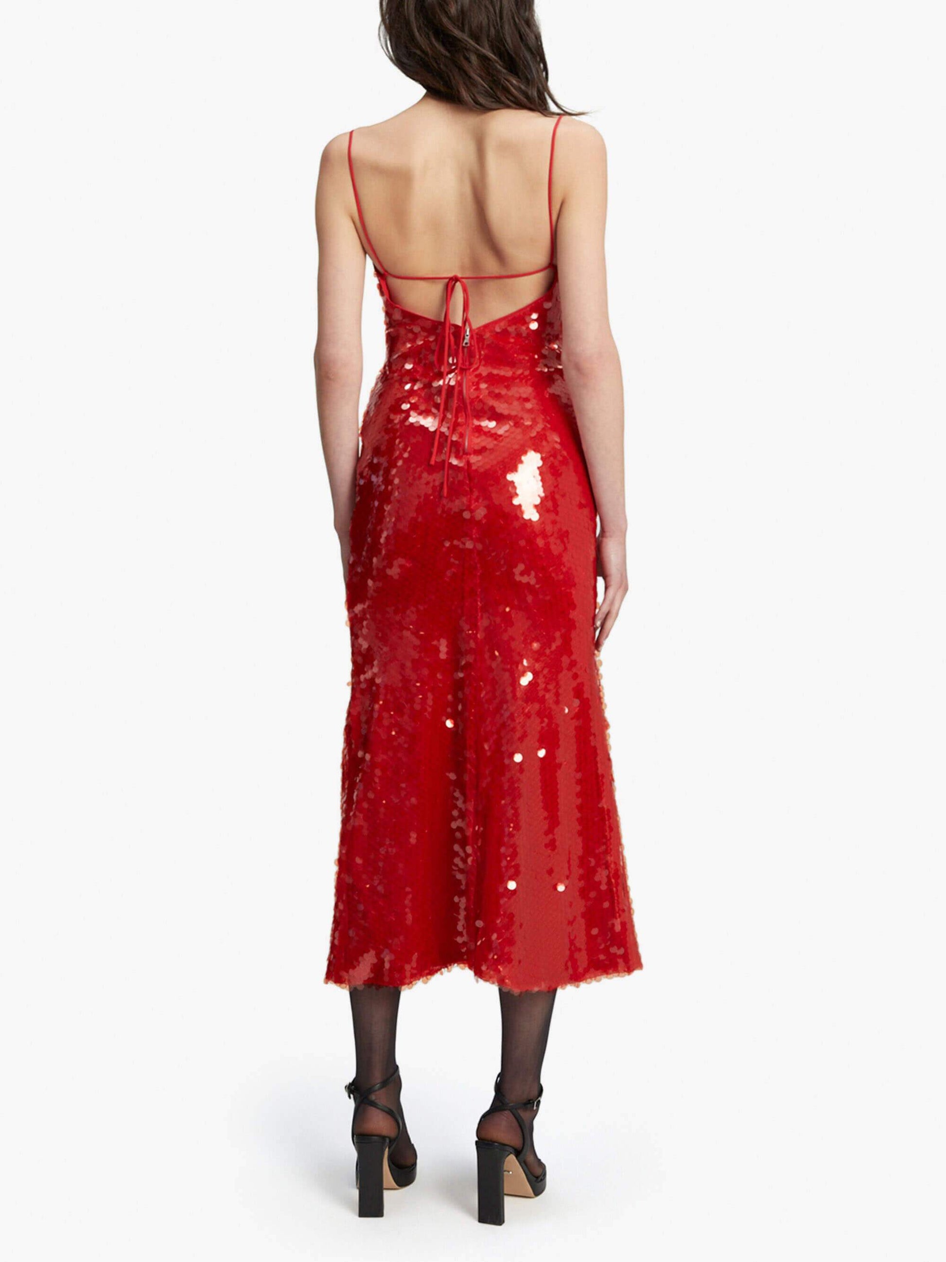 Robe midi élégante à paillettes rouge feu