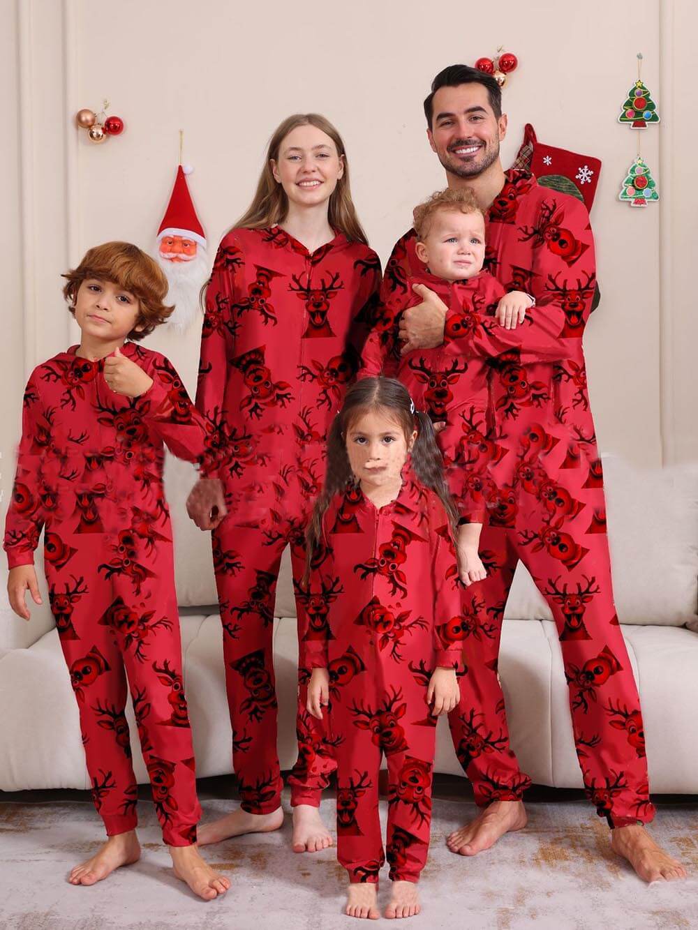 Pyjama une pièce familial à imprimé élan de Noël