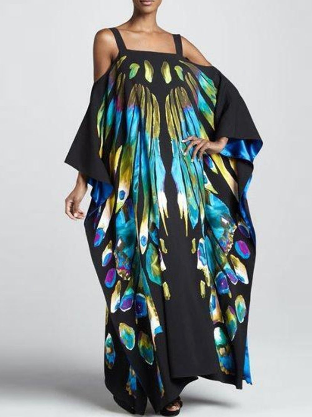 Einzigartiges, personalisiertes, bedrucktes, trägerloses Maxikleid mit langen Ärmeln