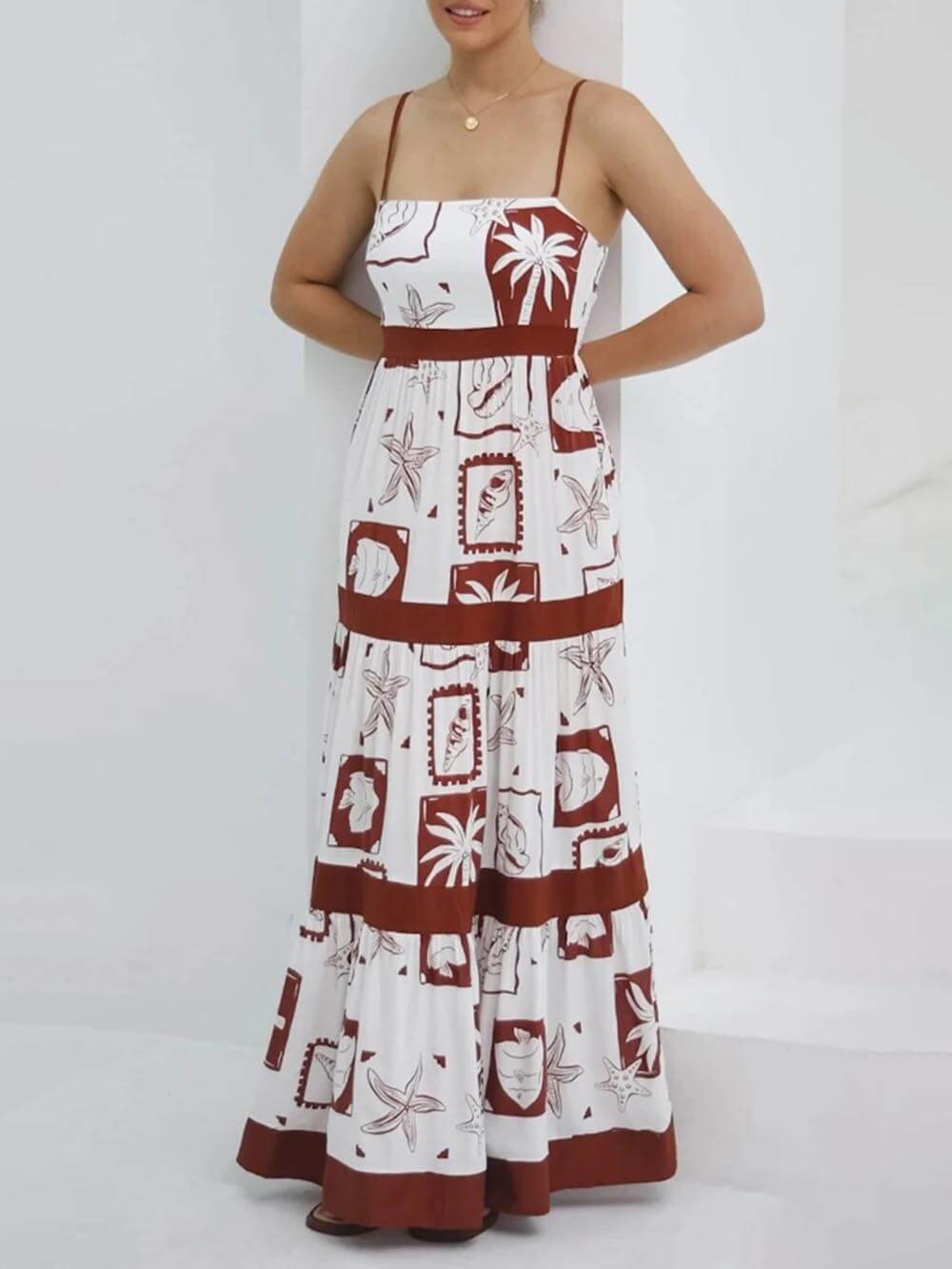 Elegantes Maxikleid mit Rüschen und Blumendruck