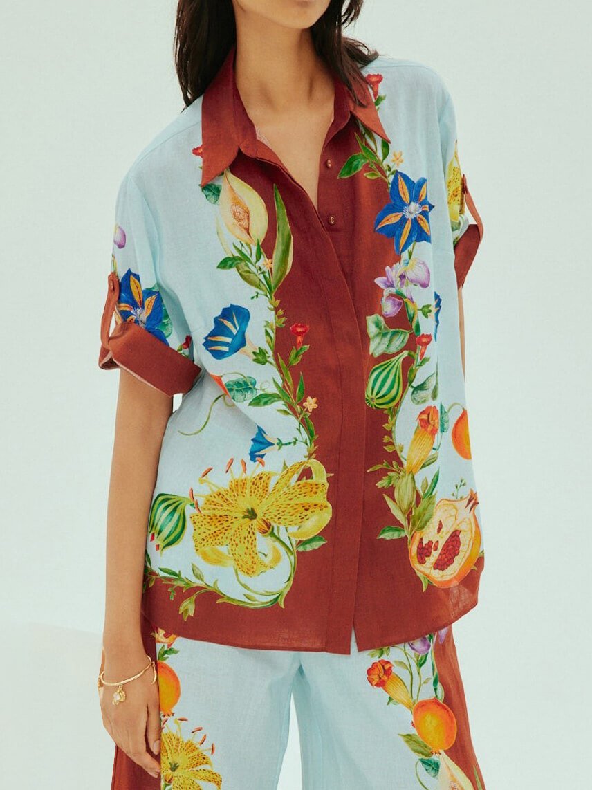 Chemise ample boutonnée à imprimé floral ensoleillé