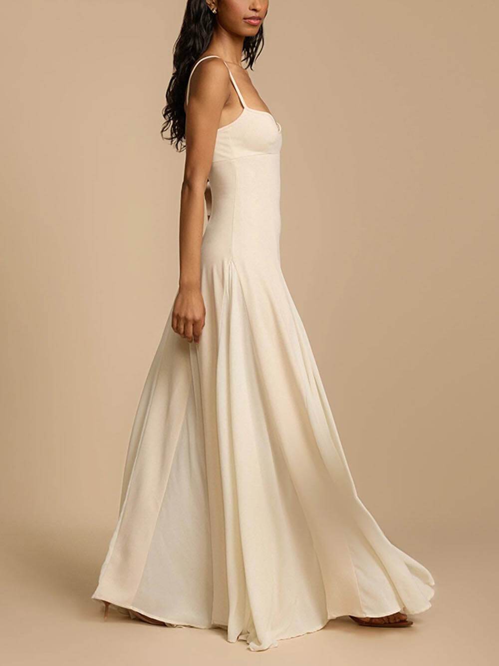 Elegantes Patchwork-Sling-Maxikleid mit langem Swing-Ferienkleid