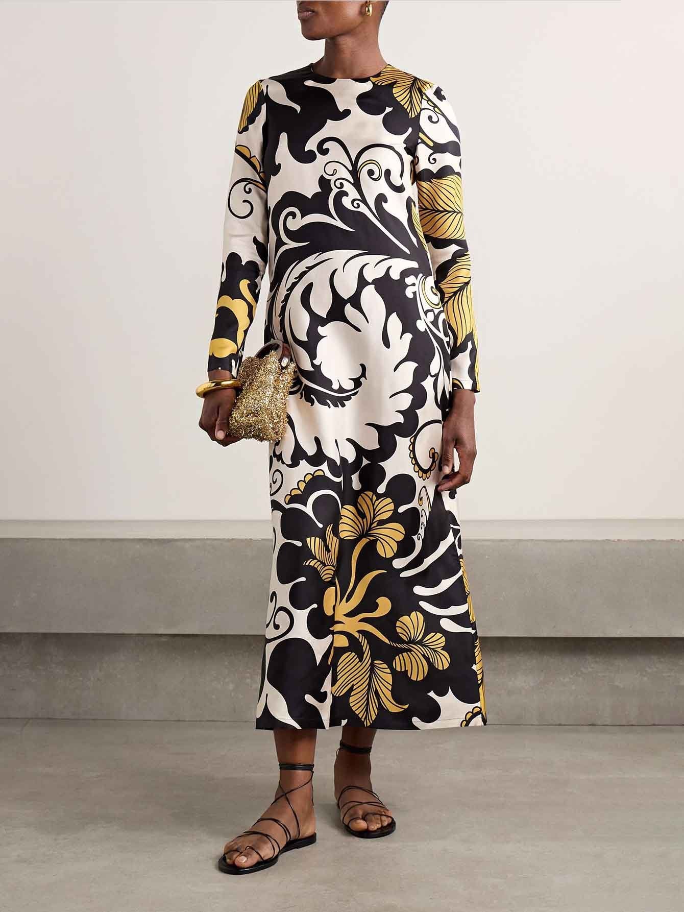Robe midi unique à imprimé botanique abstrait