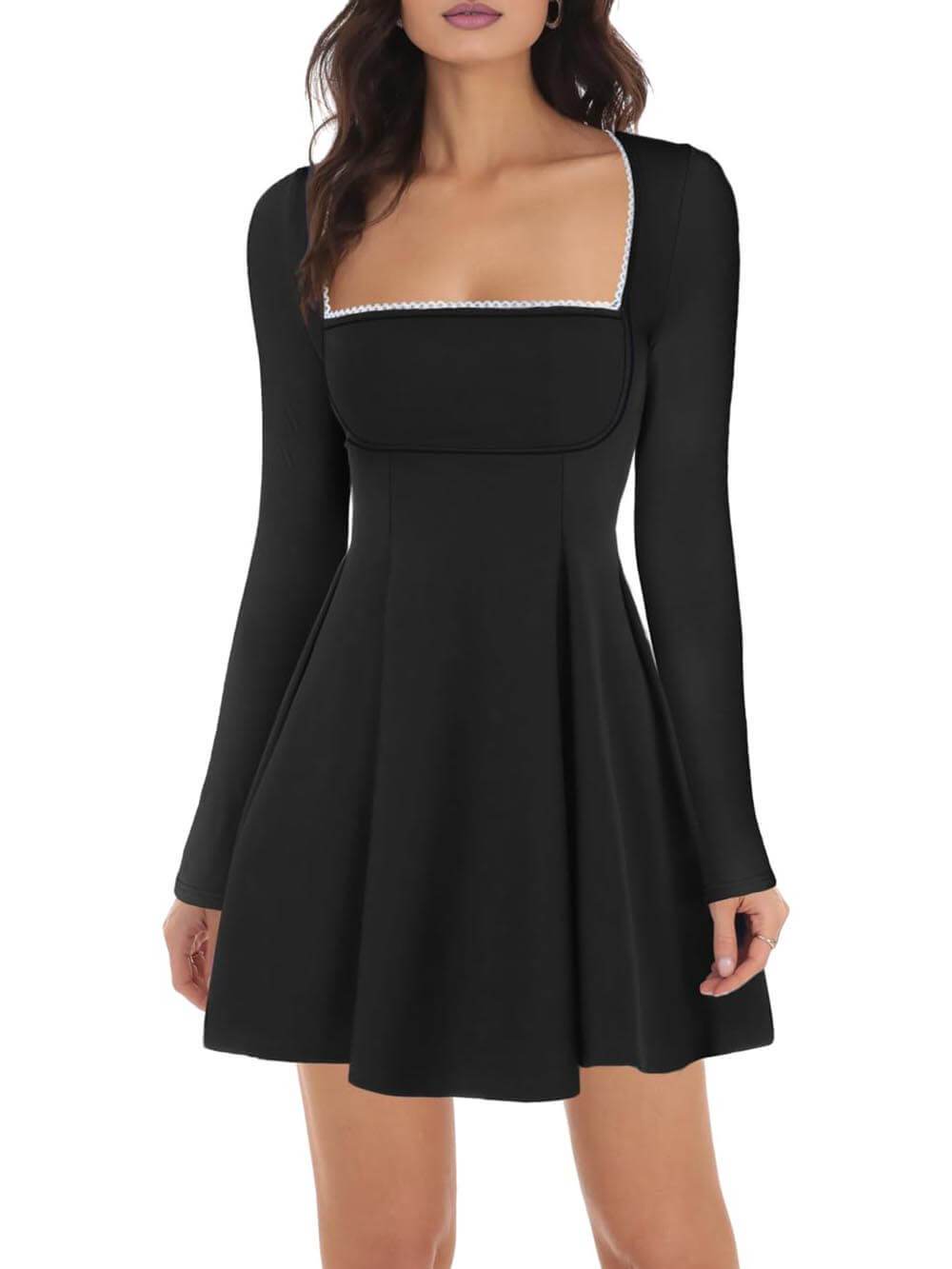Klassisches und elegantes A-Linien-Minikleid mit quadratischem Ausschnitt und Rüschen