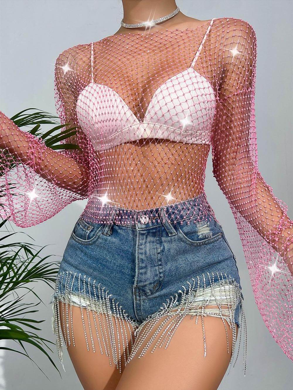 Unique Layering Items – Langes Oberteil mit Glockenärmeln und Rautenmuster