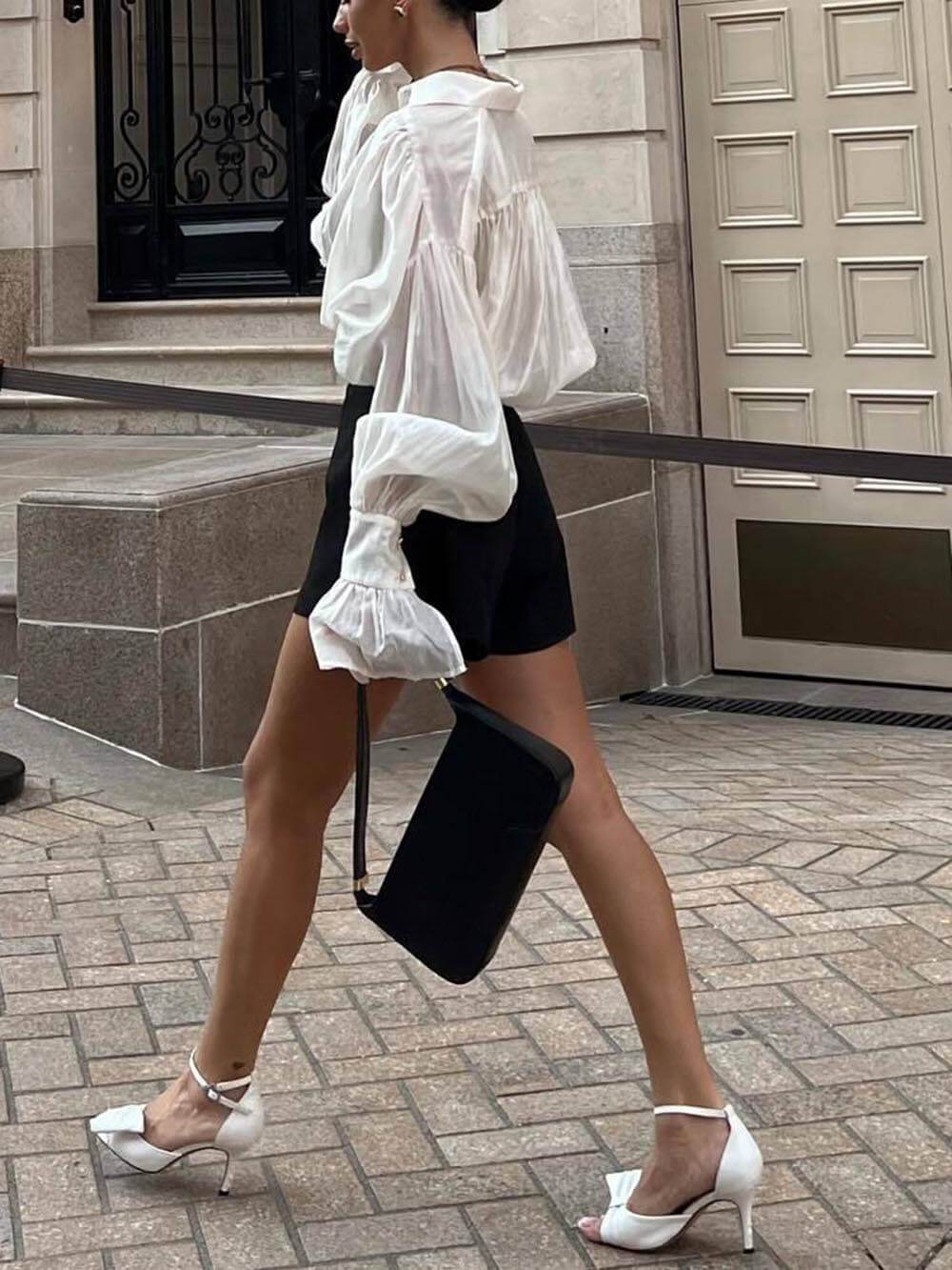 Chemise ample à manches lanternes et revers, douce et fraîche