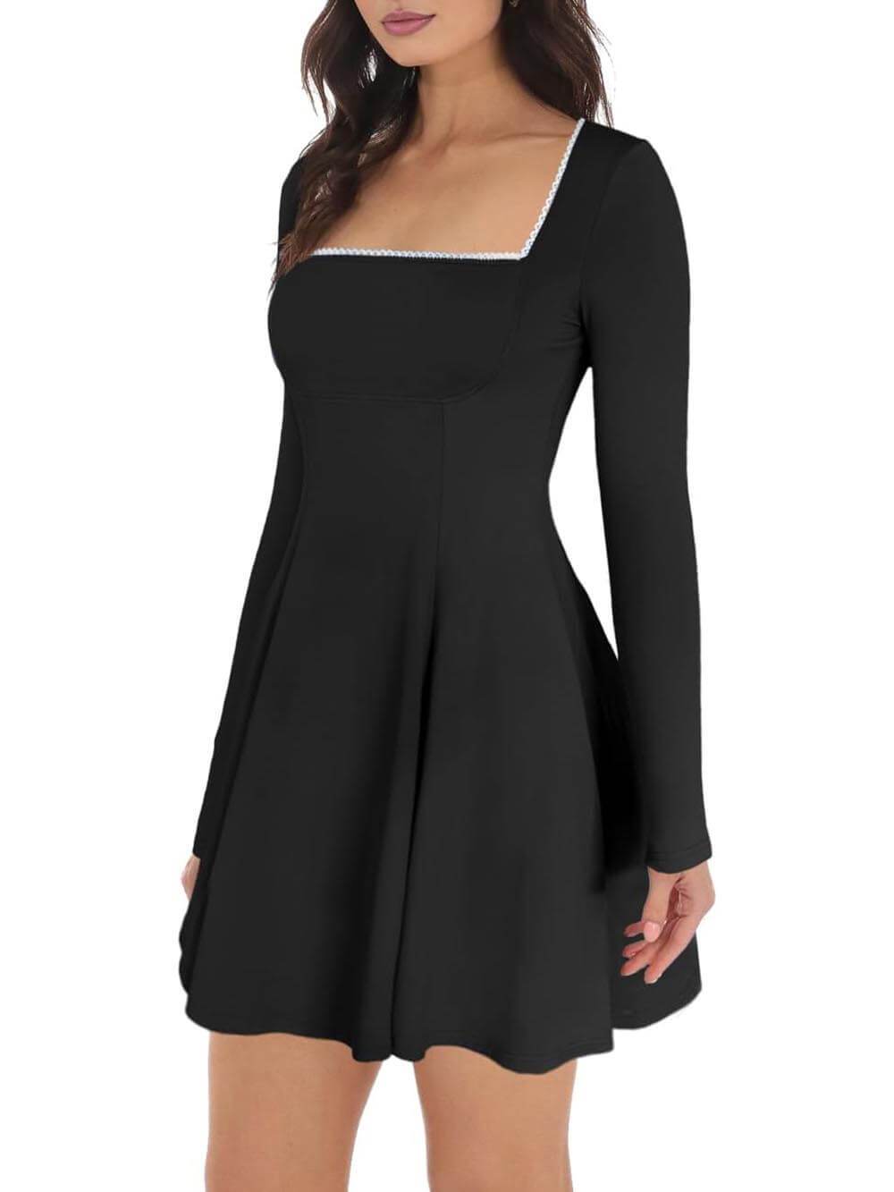 Klassisches und elegantes A-Linien-Minikleid mit quadratischem Ausschnitt und Rüschen