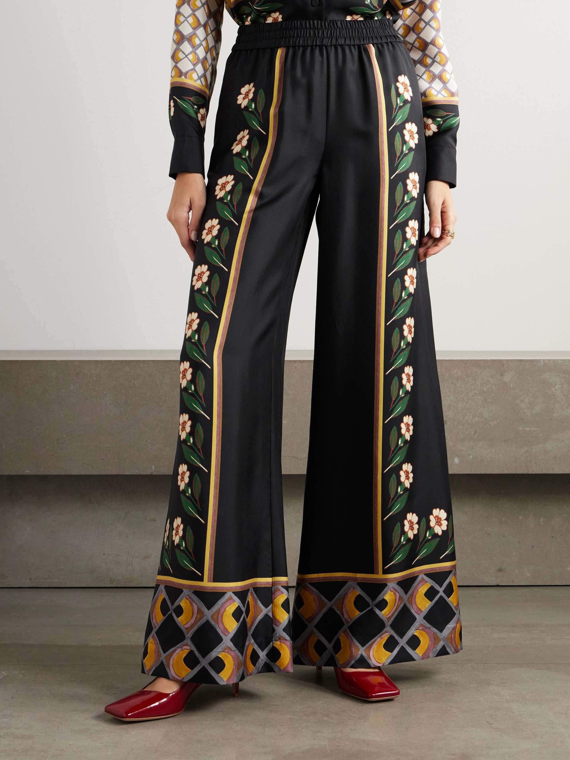Einzigartige Hose mit Retro-Print und enger Taille und weitem Bein