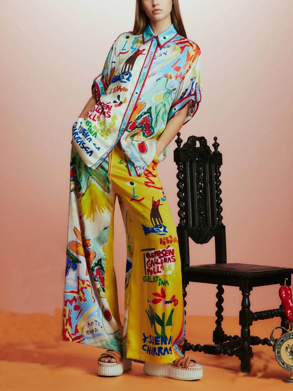 Chemise ample à manches courtes et imprimé unique