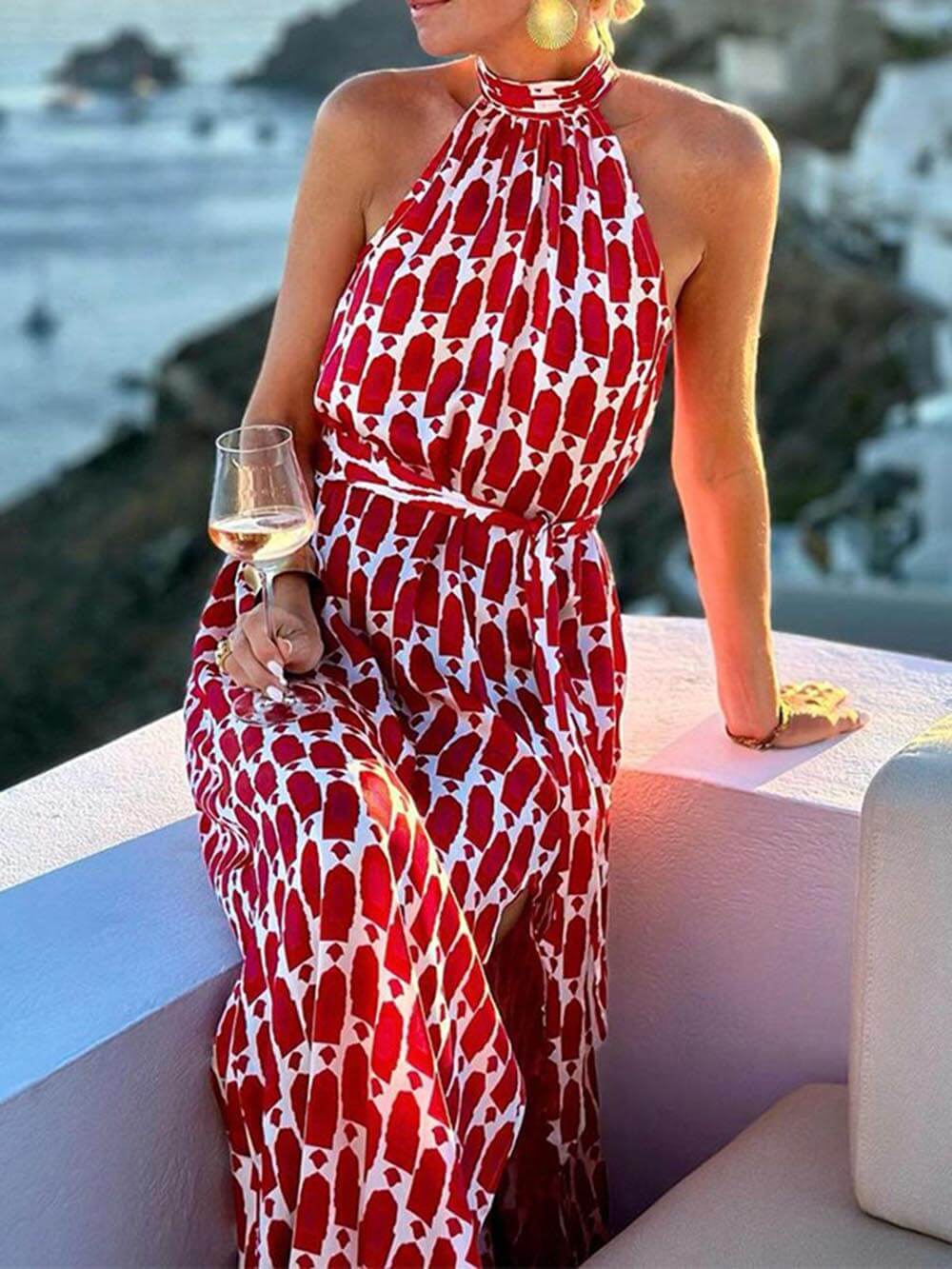 Robe mi-longue fendue à imprimé licou, sexy et tendance, idéale pour la plage
