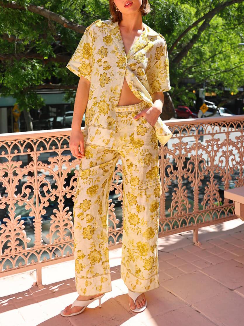 Chemise oversize à revers et imprimé floral ensoleillé