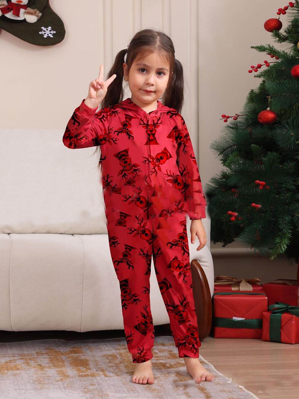 Pyjama une pièce familial à imprimé élan de Noël