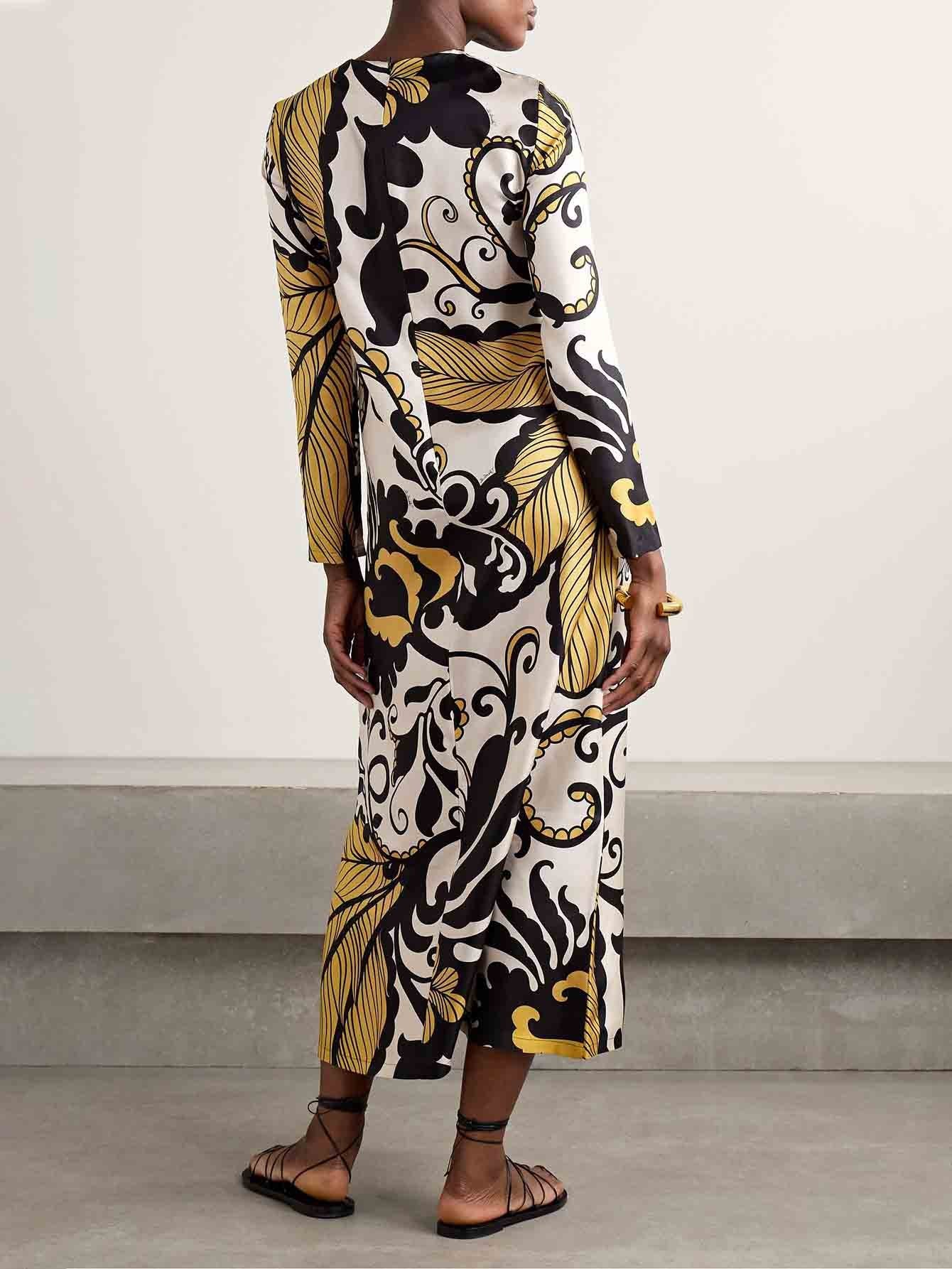 Robe midi unique à imprimé botanique abstrait