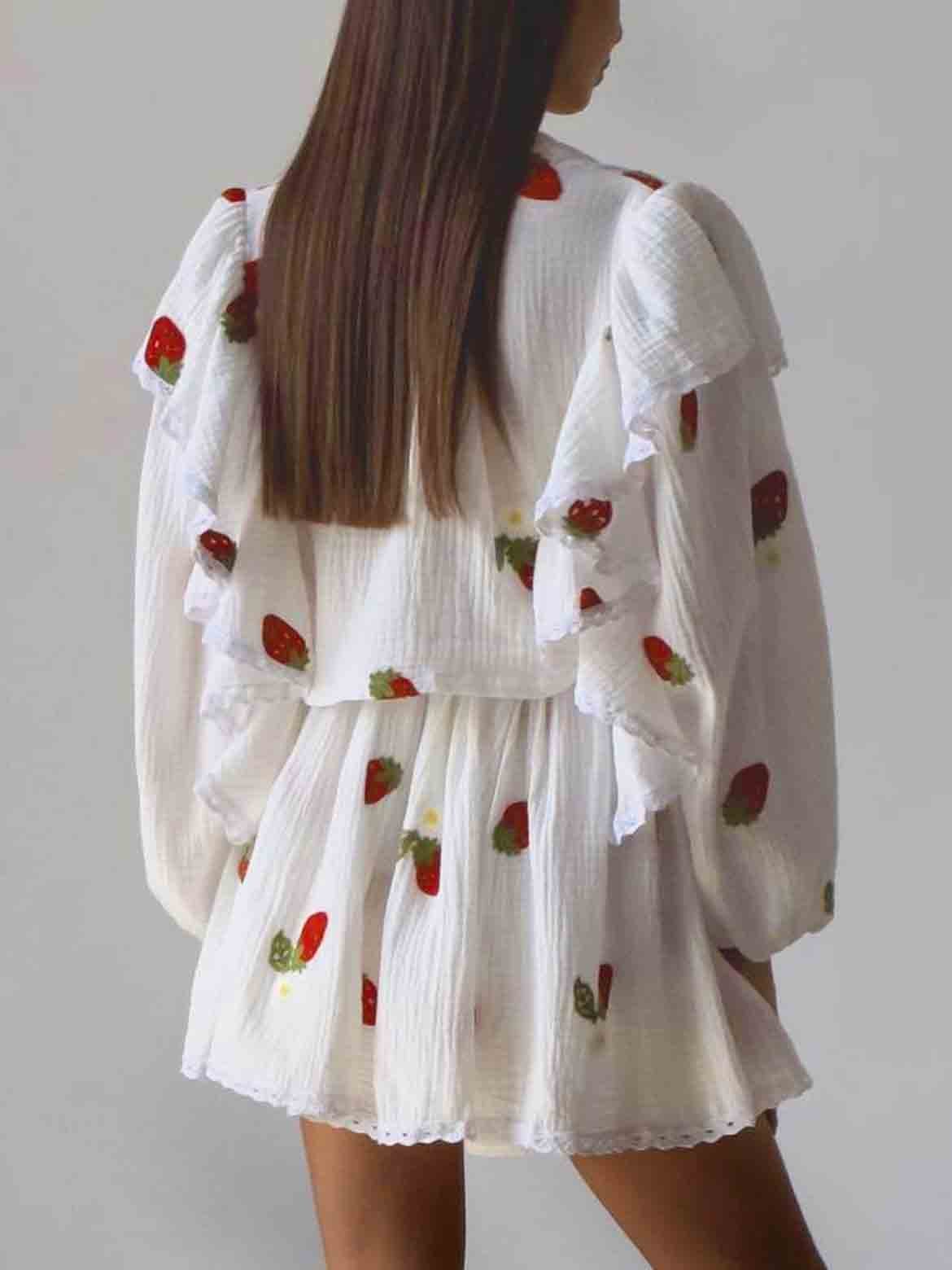 Ensemble deux pièces jupe courte à volants décontracté pour la maison