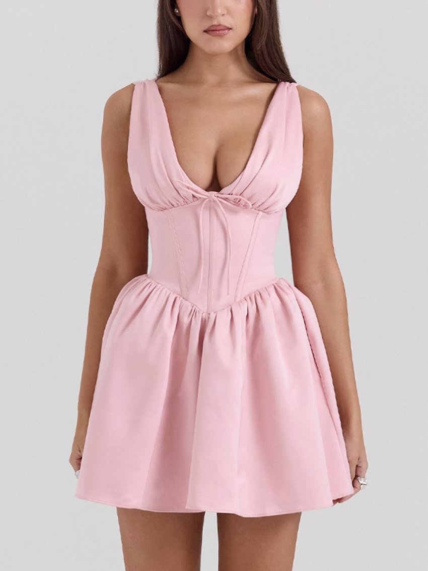Elegantes Minikleid mit V-Ausschnitt und Satinschleife