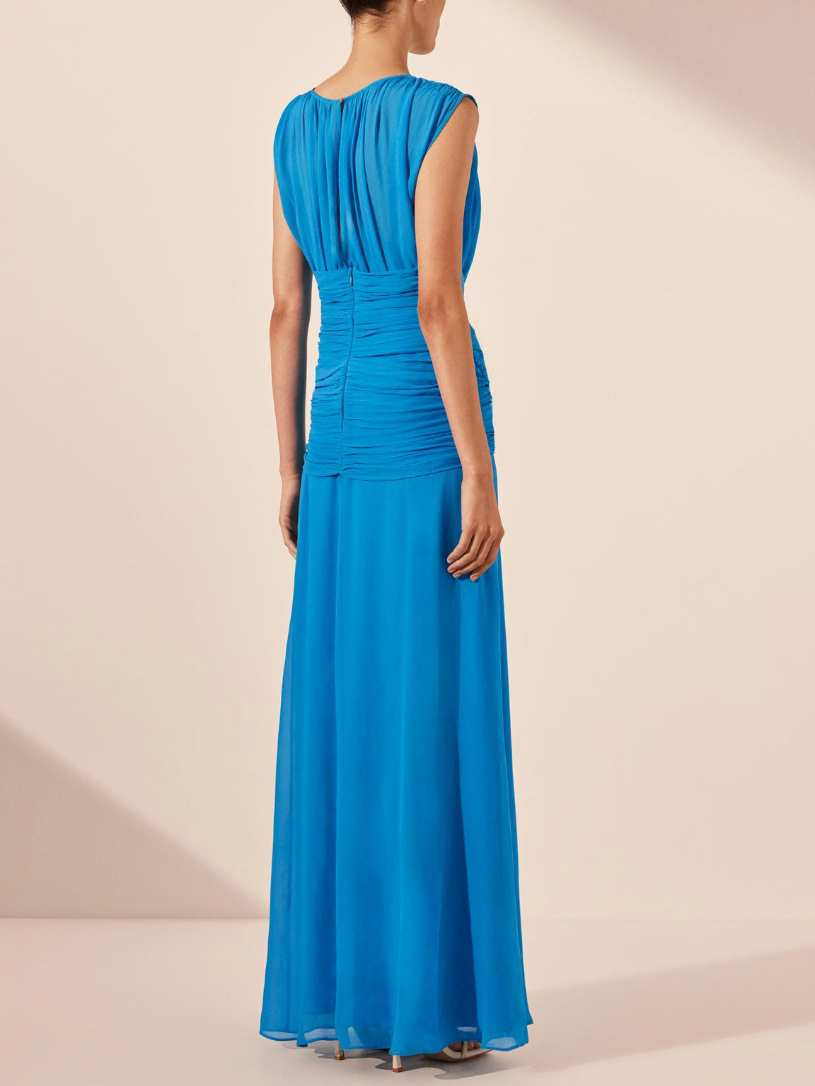Elegant Pleated Drawstring Crew Neck Maxi Dress