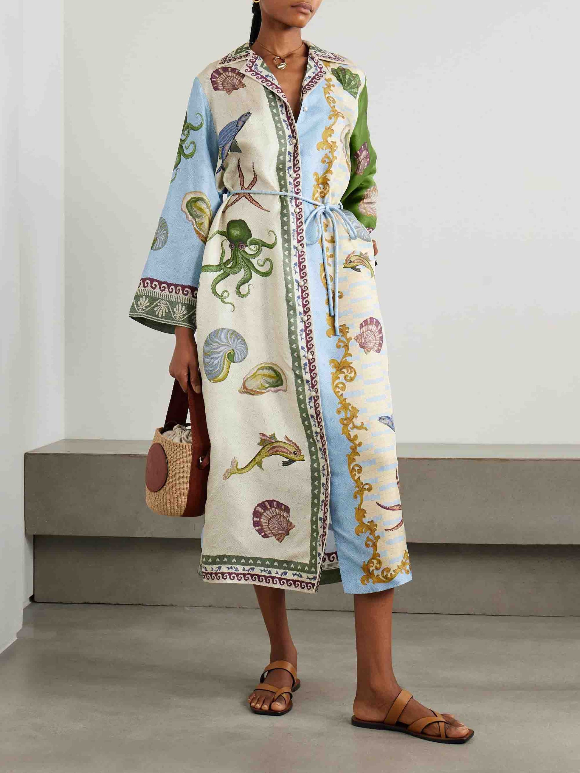 Robe chemise mi-longue à simple boutonnage et imprimé floral Deep Sea
