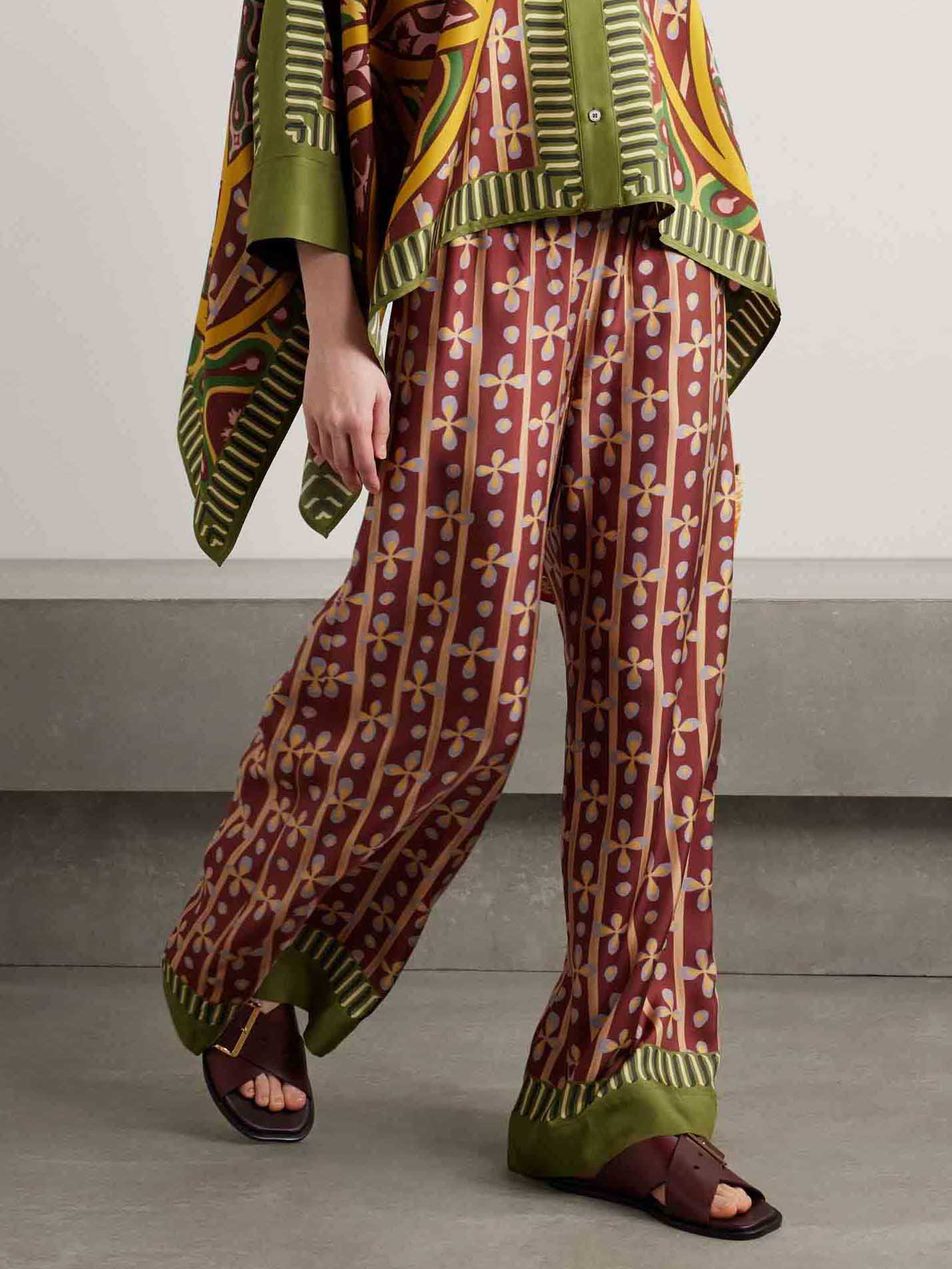 Einzigartige, lockere Hose mit weitem Bein und Retro-Print