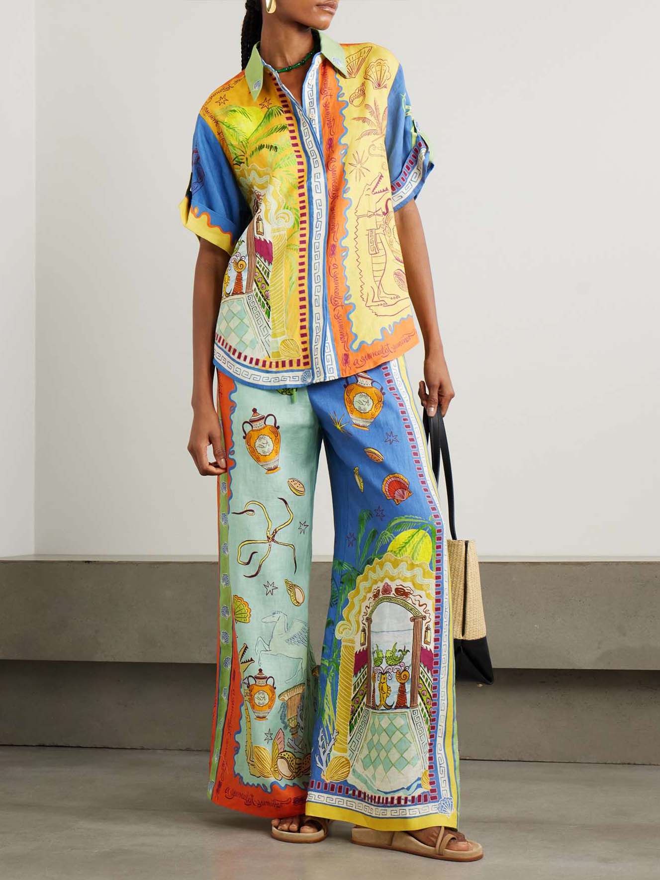 Chemise ample à manches courtes avec imprimé fantaisie d'été unique