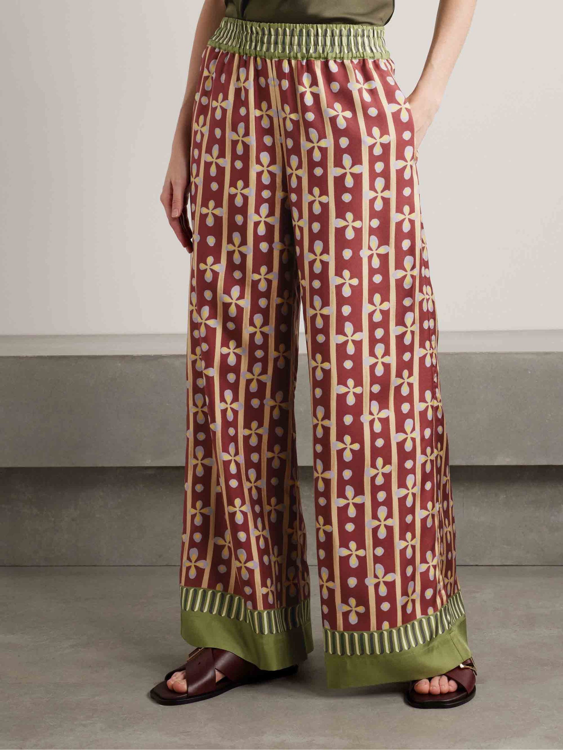 Einzigartige, lockere Hose mit weitem Bein und Retro-Print