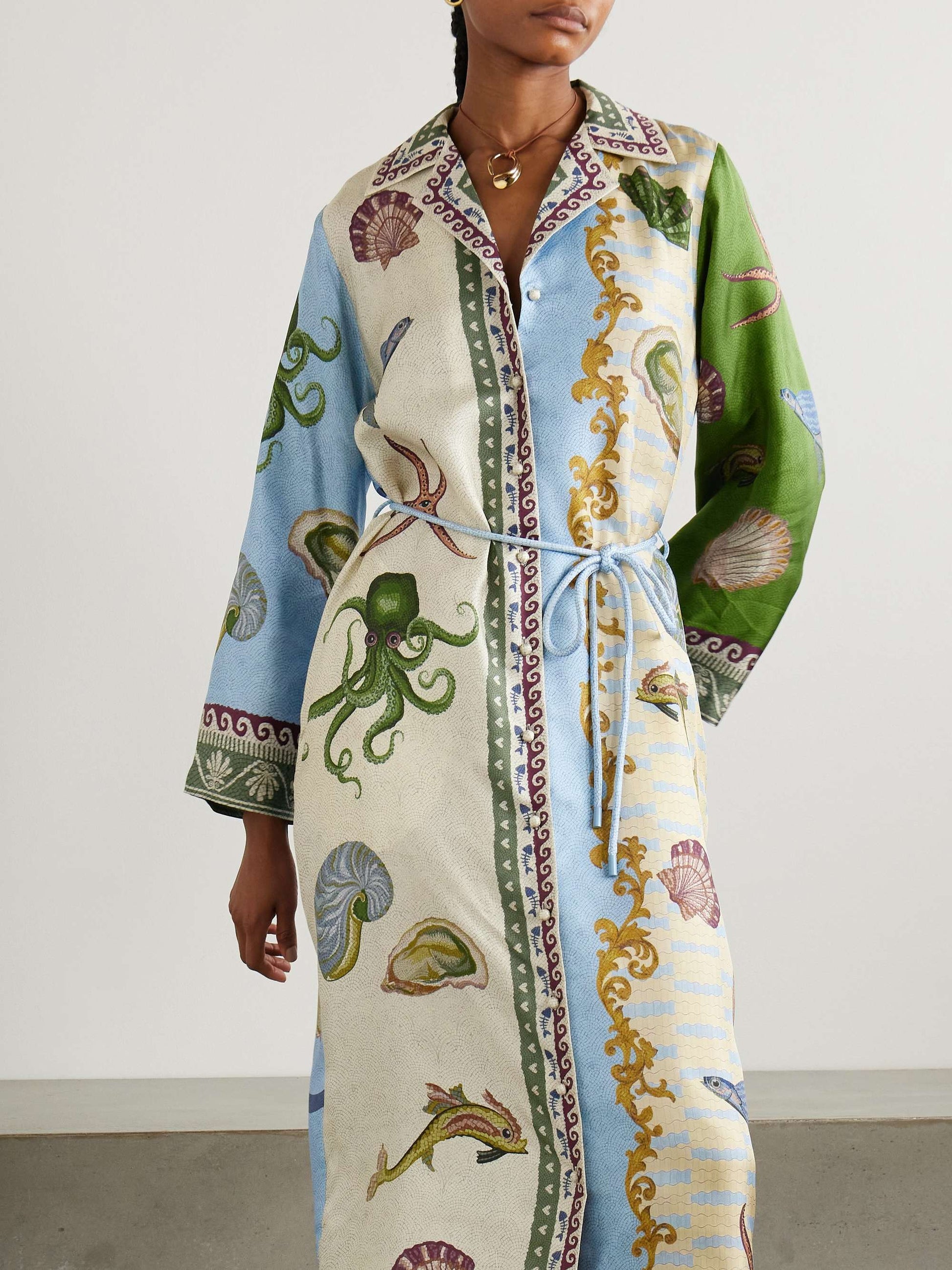 Robe chemise mi-longue à simple boutonnage et imprimé floral Deep Sea