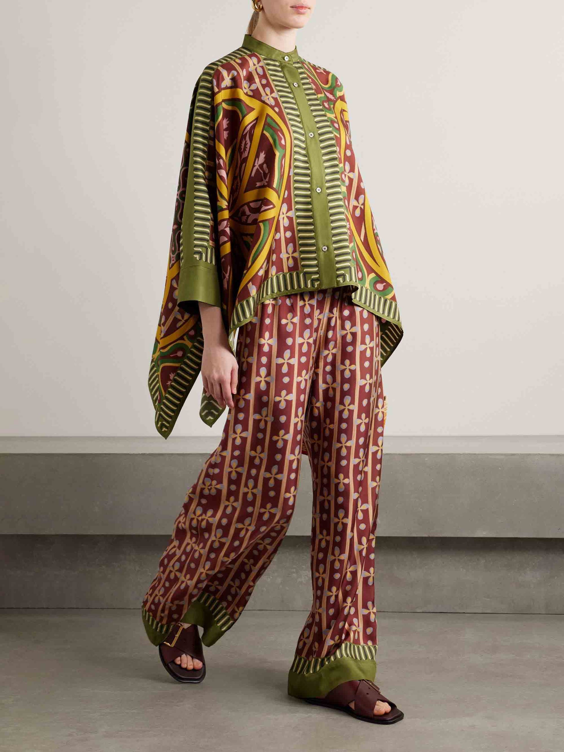 Einzigartige, lockere Hose mit weitem Bein und Retro-Print