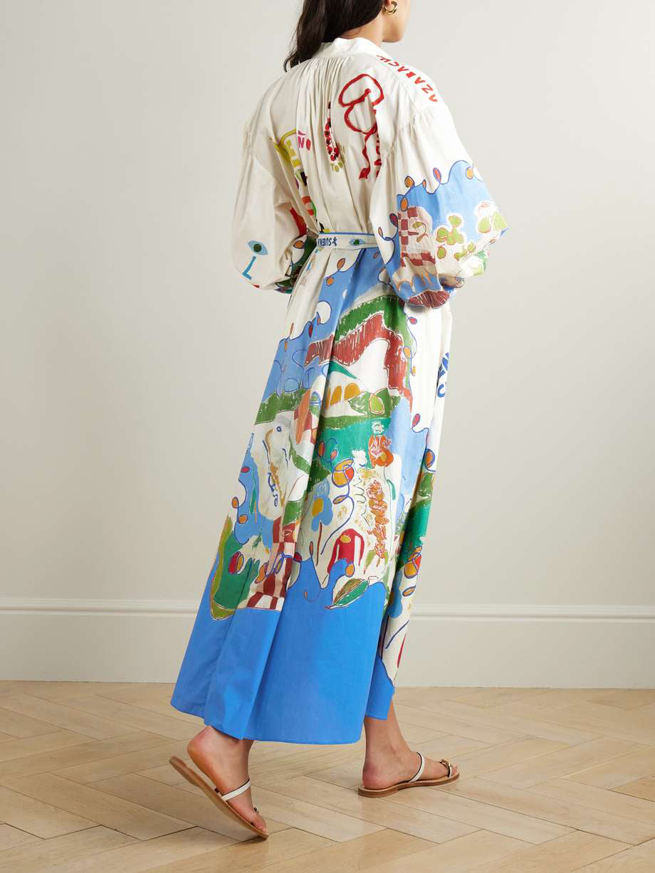 Robe longue style chemise à imprimé unique peint sur l'île